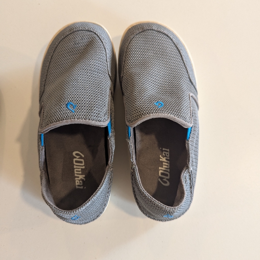 Olukai Boys Nohea Mesh Slip On Shoes Size B1 EU 33 Gray Blue Drop Heel Casual